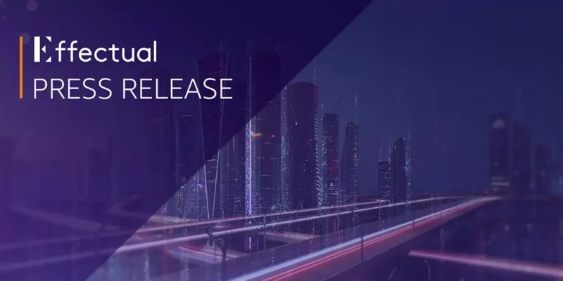 Effectual press release graphic with city skyline background