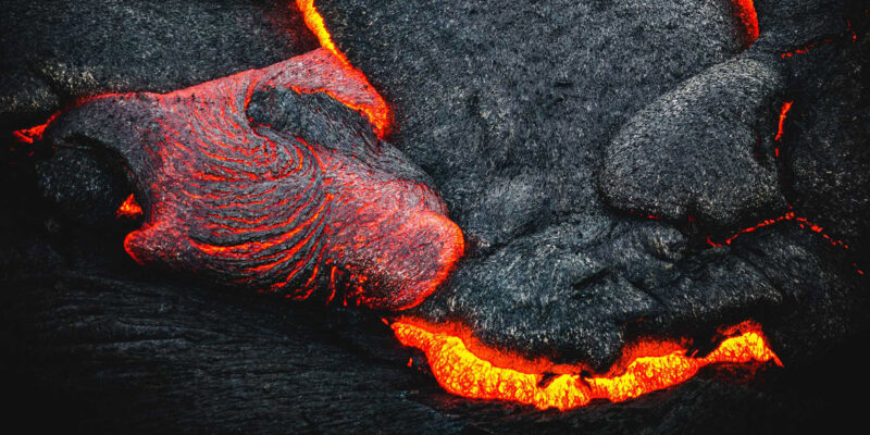Close-up of flowing molten lava rock