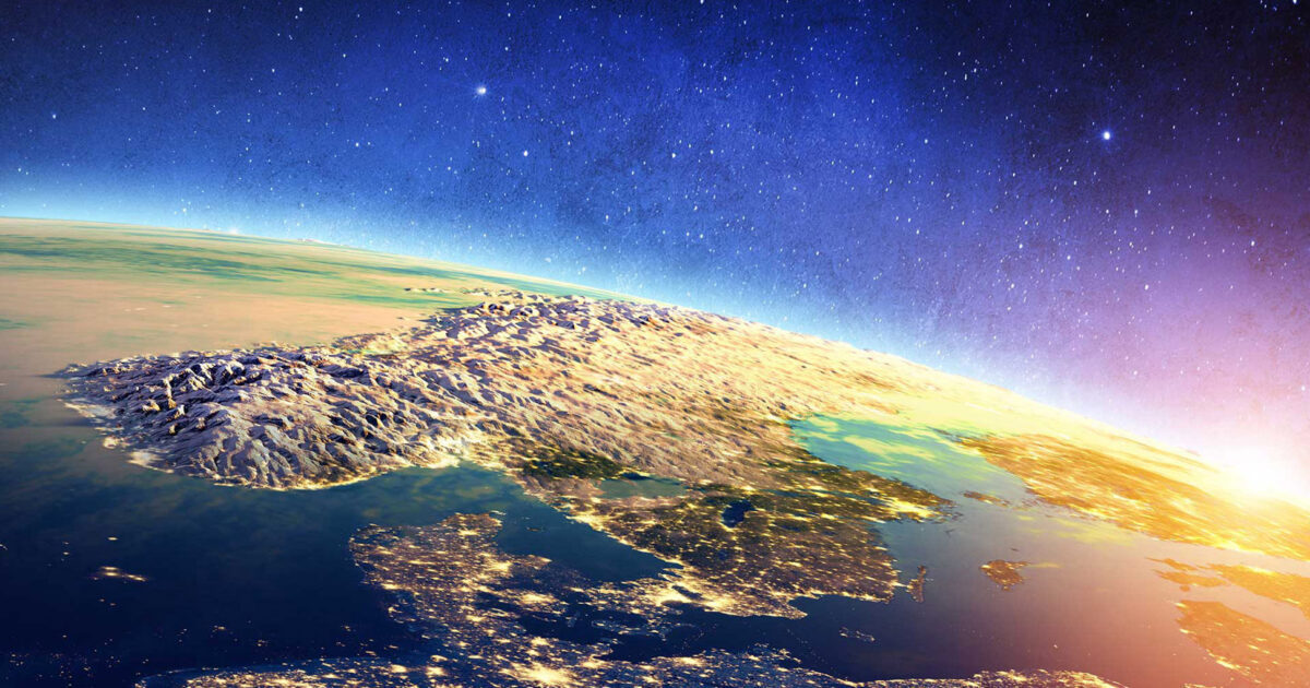 Earth viewed from space at sunrise