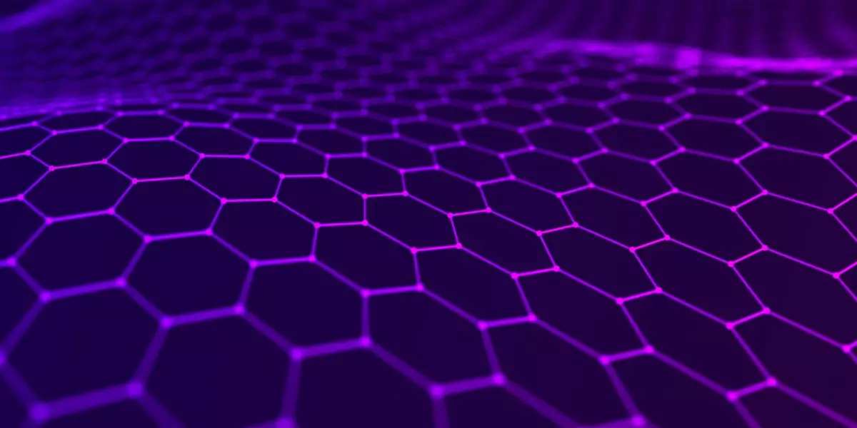 Abstract purple hexagonal network pattern representing app modernization