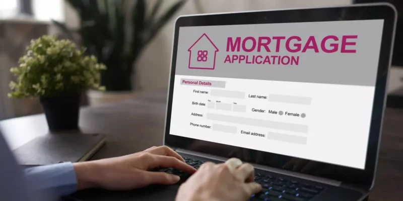 Laptop screen displaying a mortgage application form