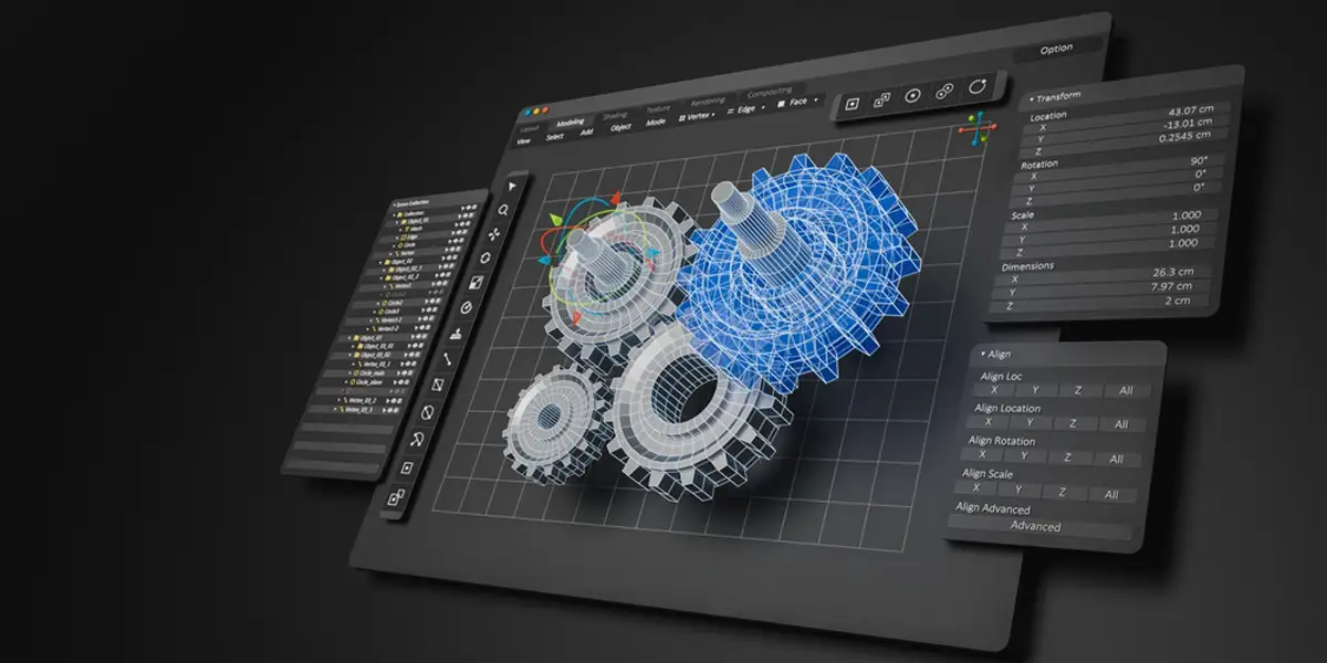 Siemens NX CAD software modeling 3D mechanical gears, streamed via AWS AppStream