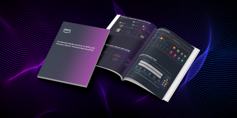 Cover mockup of the AWS eBook "Accelerate Modernization to AWS with Amazon Elastic VMware Service (EVS)"