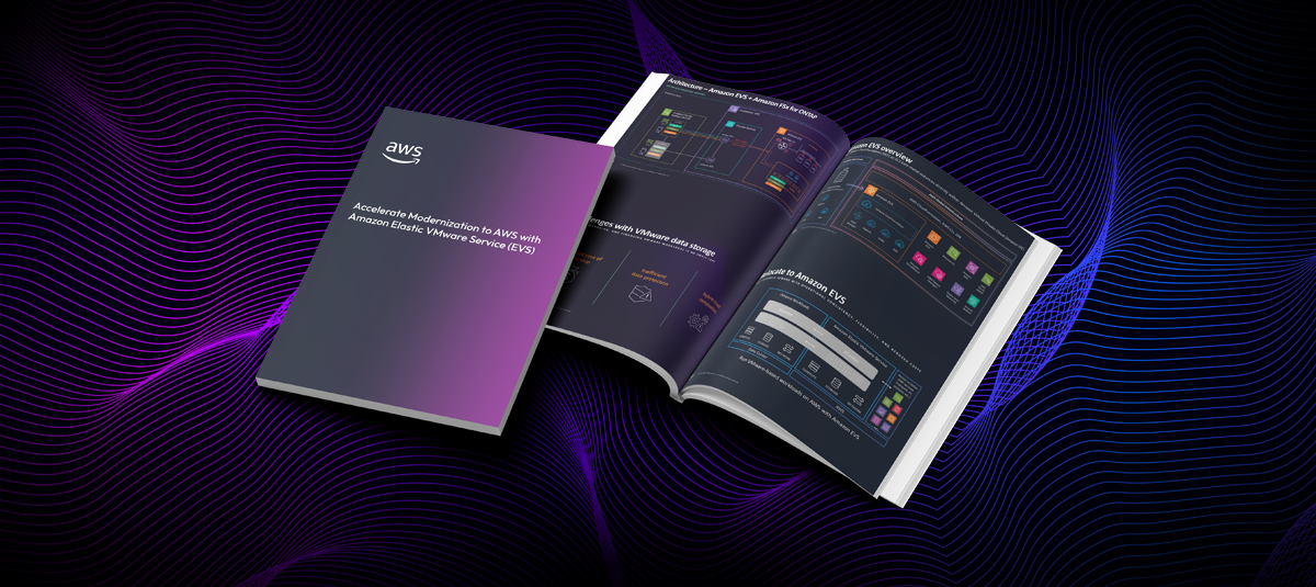 Cover mockup of the AWS eBook "Accelerate Modernization to AWS with Amazon Elastic VMware Service (EVS)"