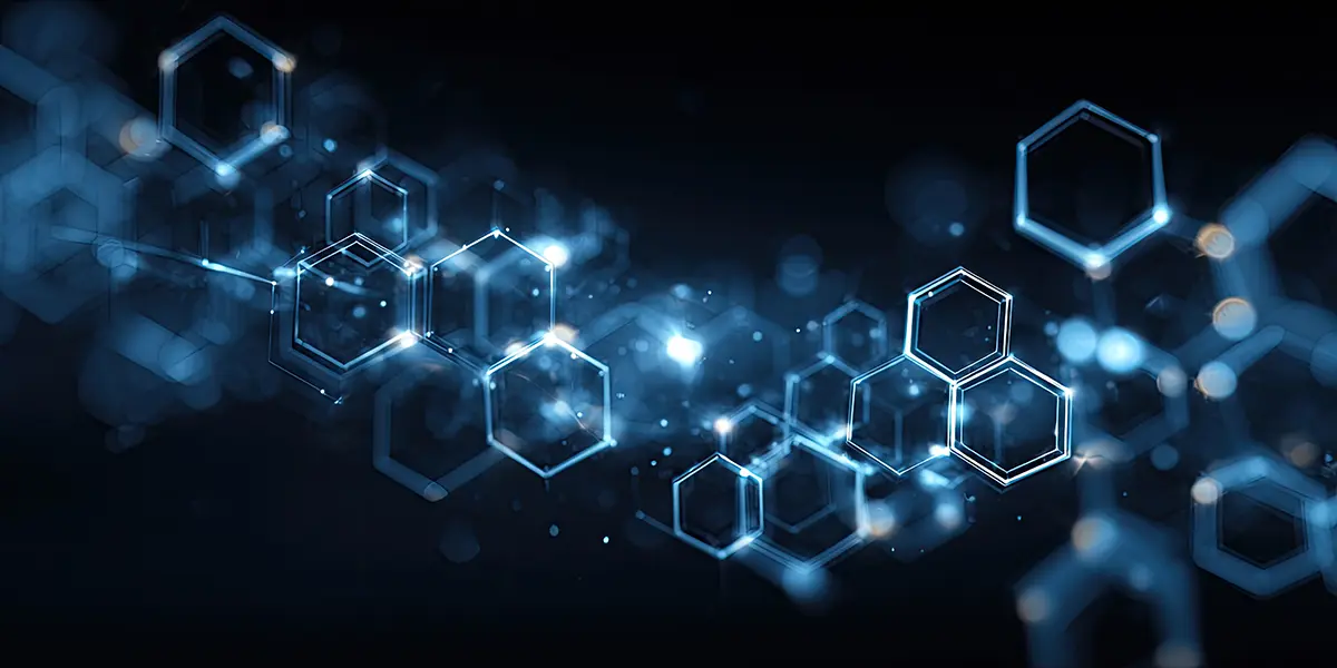 Abstract blue hexagon bokeh pattern