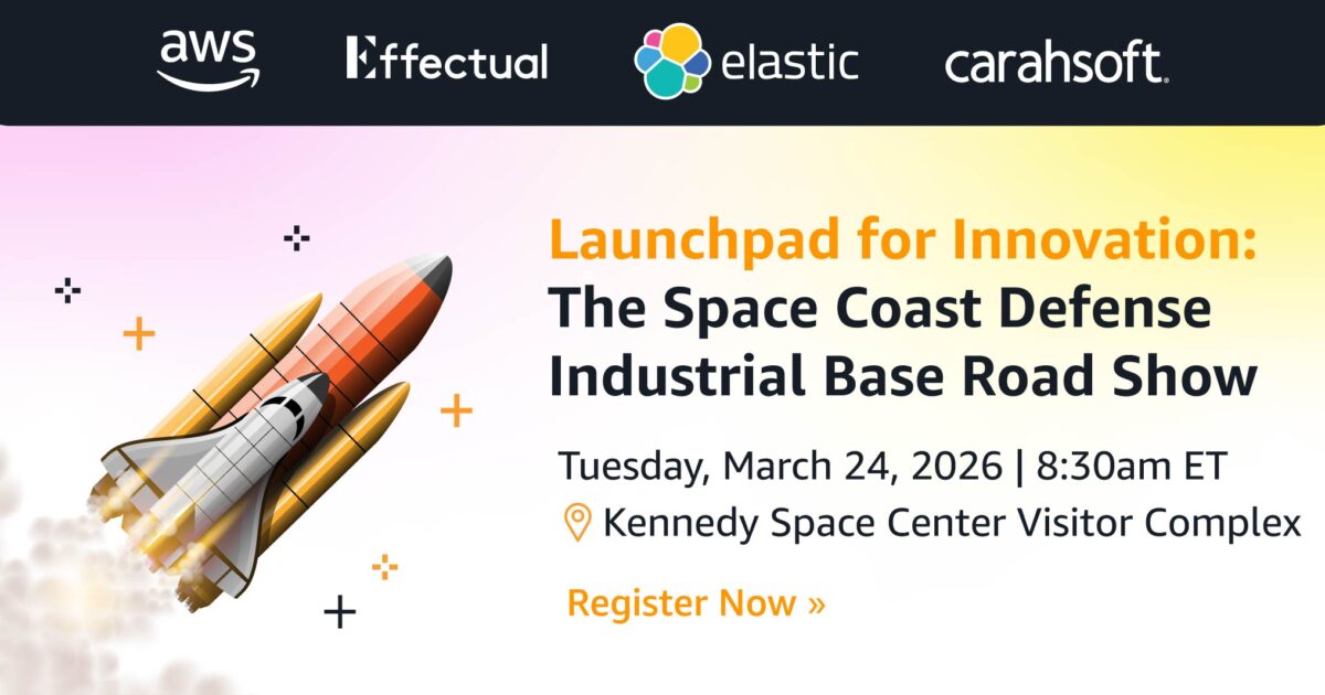 Launchpad for Innovation: Space Coast Defense Industrial Base Roadshow event graphic with rocket illustration