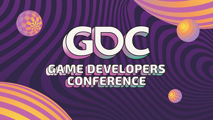 Game Developers Conference logo banner with colorful swirl background