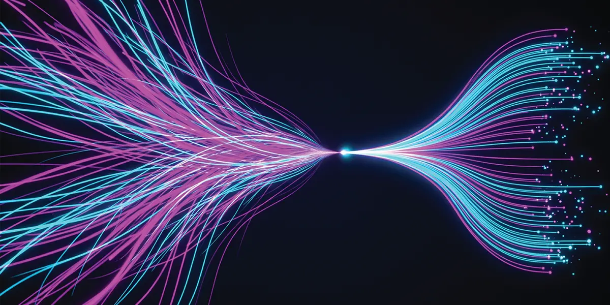 Abstract pink and blue fiber optic light streams